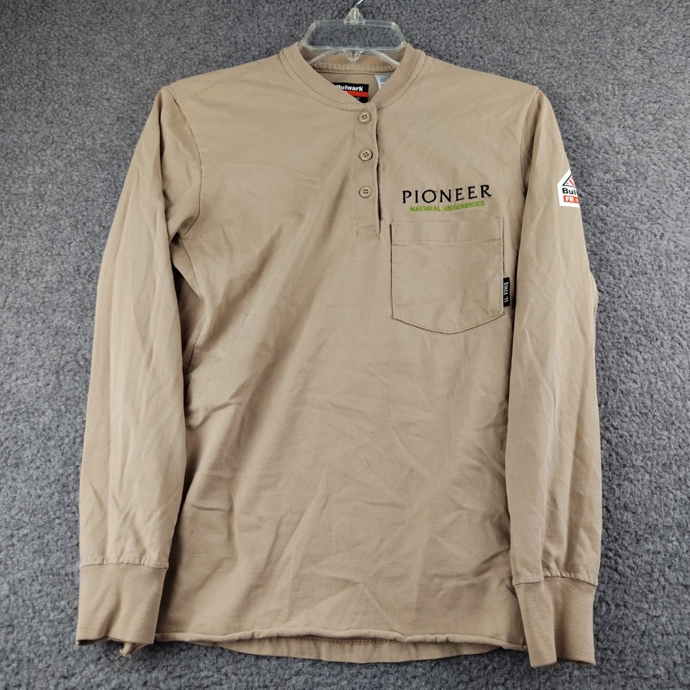 Bulwark Henley Shirt Womens Small Khaki Flame Resistant Long Sleeve Henley EUC